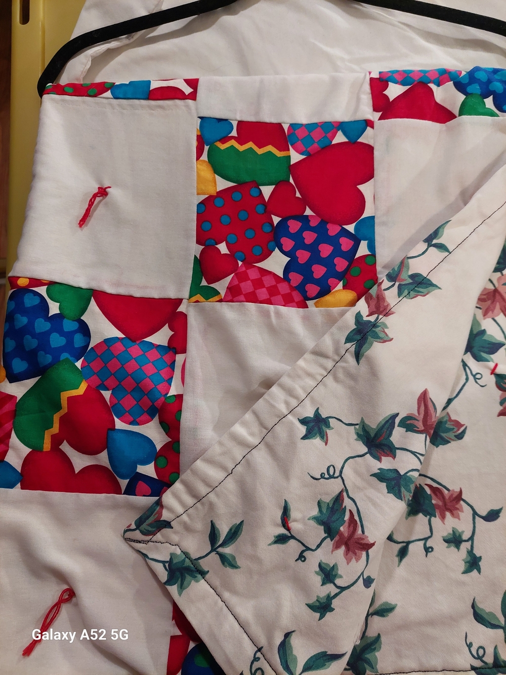 Colorful Heart Patchwork Cotton Quilt - White with Multicolor Hearts